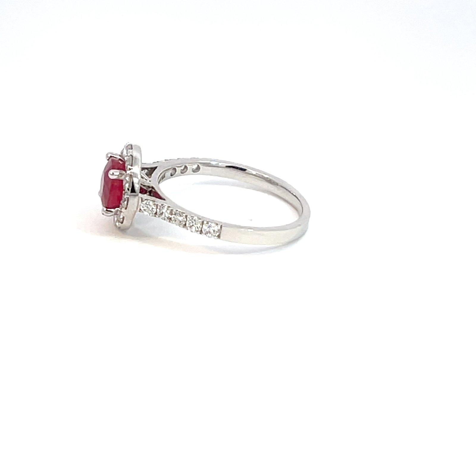 14K White Gold Ring with Round Ruby 1.48 Carat and 22 Round Lab Grown Diamonds TDW 0.71 Carat - Image 2