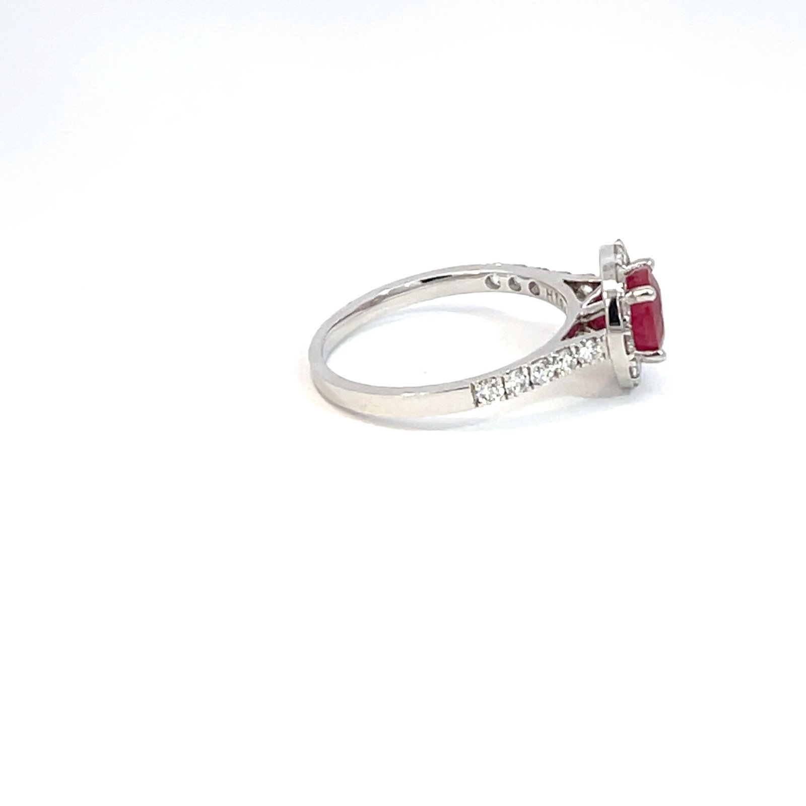 14K White Gold Ring with Round Ruby 1.48 Carat and 22 Round Lab Grown Diamonds TDW 0.71 Carat - Image 3