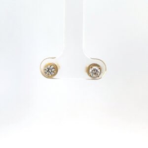 9K Yellow Gold Stud Earrings with 2 Round Lab Grown Diamonds TDW 0.48 Carat