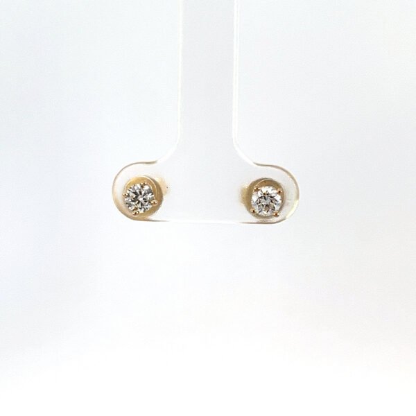 9K Yellow Gold Stud Earrings with 2 Round Lab Grown Diamonds TDW 0.48 Carat