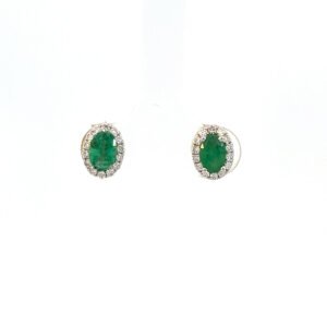14K White Gold Earrings with 2 Oval Emeralds TCW 0.91 Carat and 28 Round Lab Grown Diamonds TDW 0.24 Carat