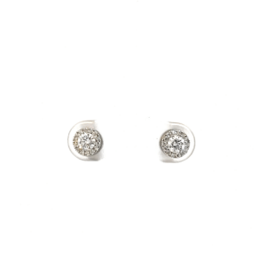 9K White Gold Halo Stud Earrings with 30 Round Lab Grown Diamonds TDW 0.40 Carat