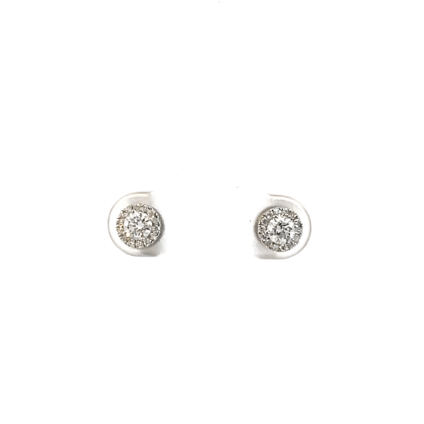 9K White Gold Halo Stud Earrings with 30 Round Lab Grown Diamonds TDW 0.40 Carat