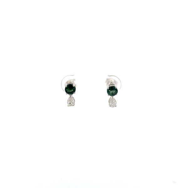 14KT White Gold Teal Sapphire Earrings with Lab Grown Diamonds