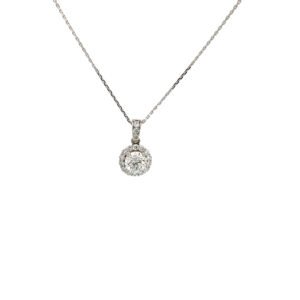 14K White Gold Halo Pendant with 18 Round Lab Grown Diamonds TDW 0.74 Carat