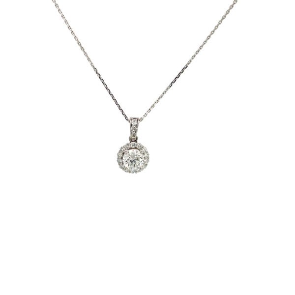 14K White Gold Halo Pendant with 18 Round Lab Grown Diamonds TDW 0.74 Carat