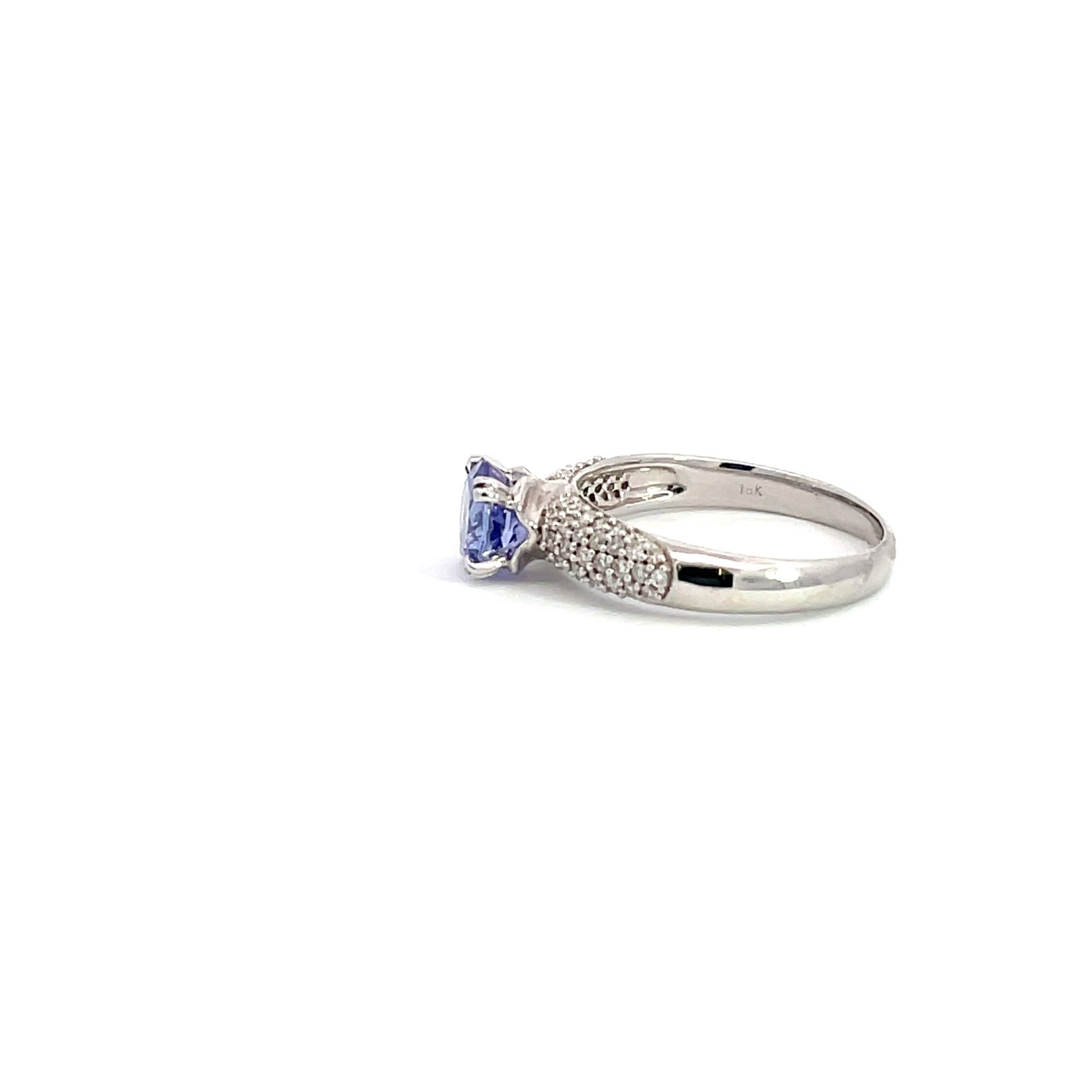 18K White Gold Ring with Round Tanzanite 0.80 Carat and 20 Round Diamonds TDW 0.11 Carat - Image 2