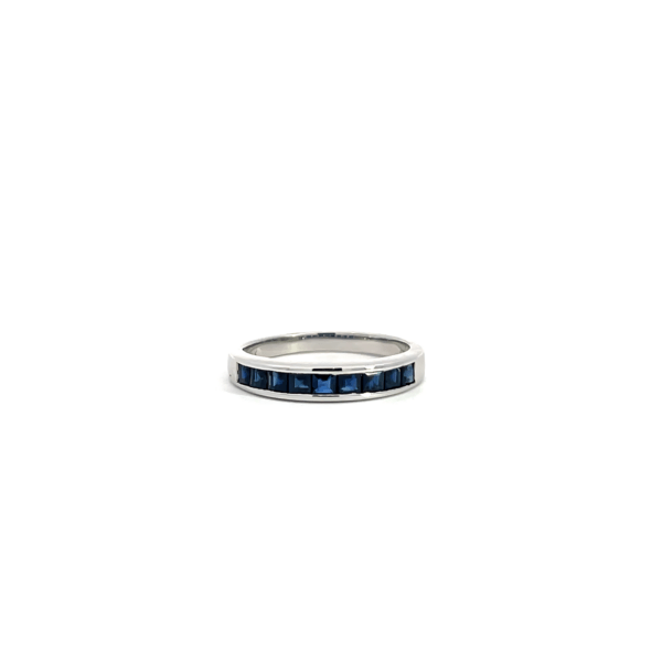 18K White Gold Ring with 9 Princess cut Blue Sapphires TCW 1.00 Carat