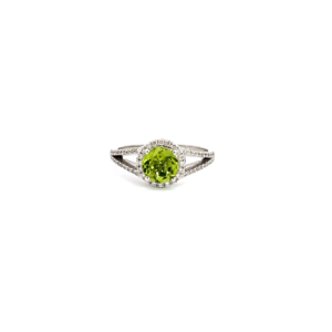 9KT White Gold Ring with Round Peridot 1.0 Carat and Diamonds TDW 0.32 Carat