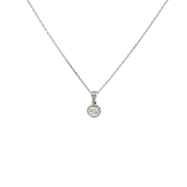 9K White Gold Halo Pendant with 21 Round Lab Grown Diamonds TDW 0.40 Carat