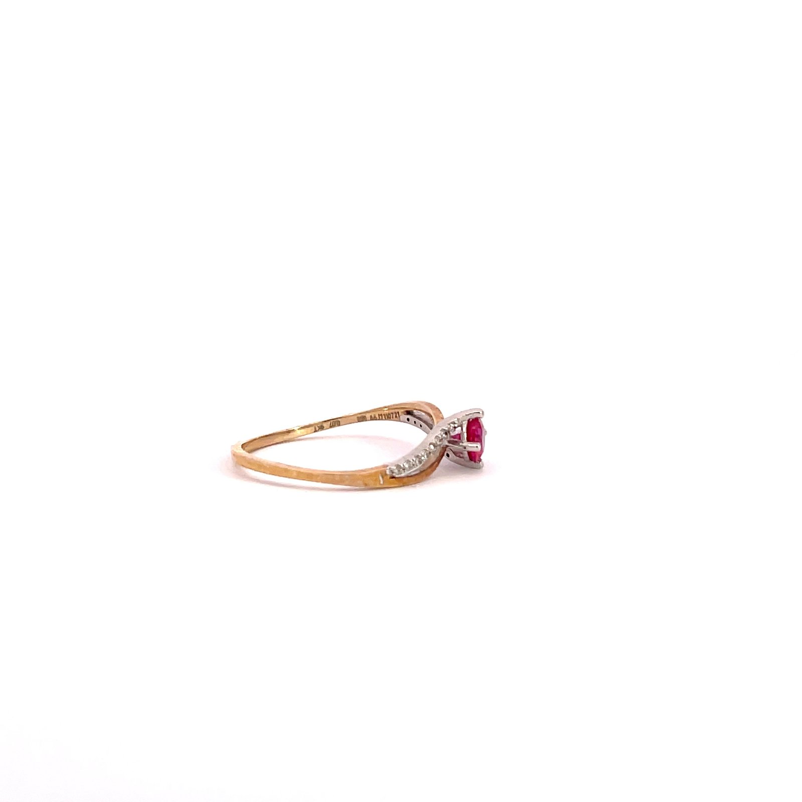 9K Yellow Gold Ring with Created Round Ruby and 16 Diamonds TDW 0.07 Carat - Image 2