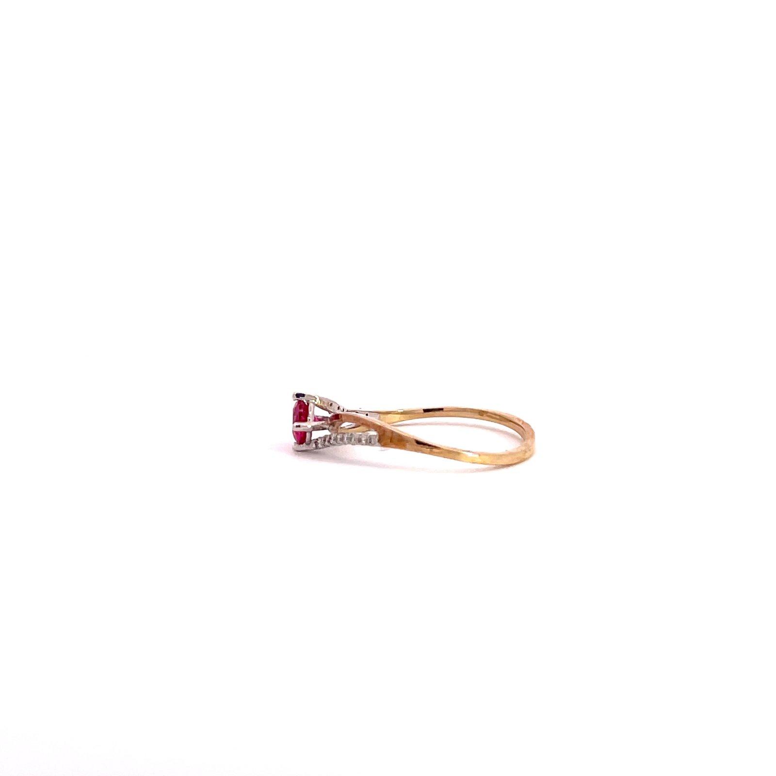 9K Yellow Gold Ring with Created Round Ruby and 16 Diamonds TDW 0.07 Carat - Image 3