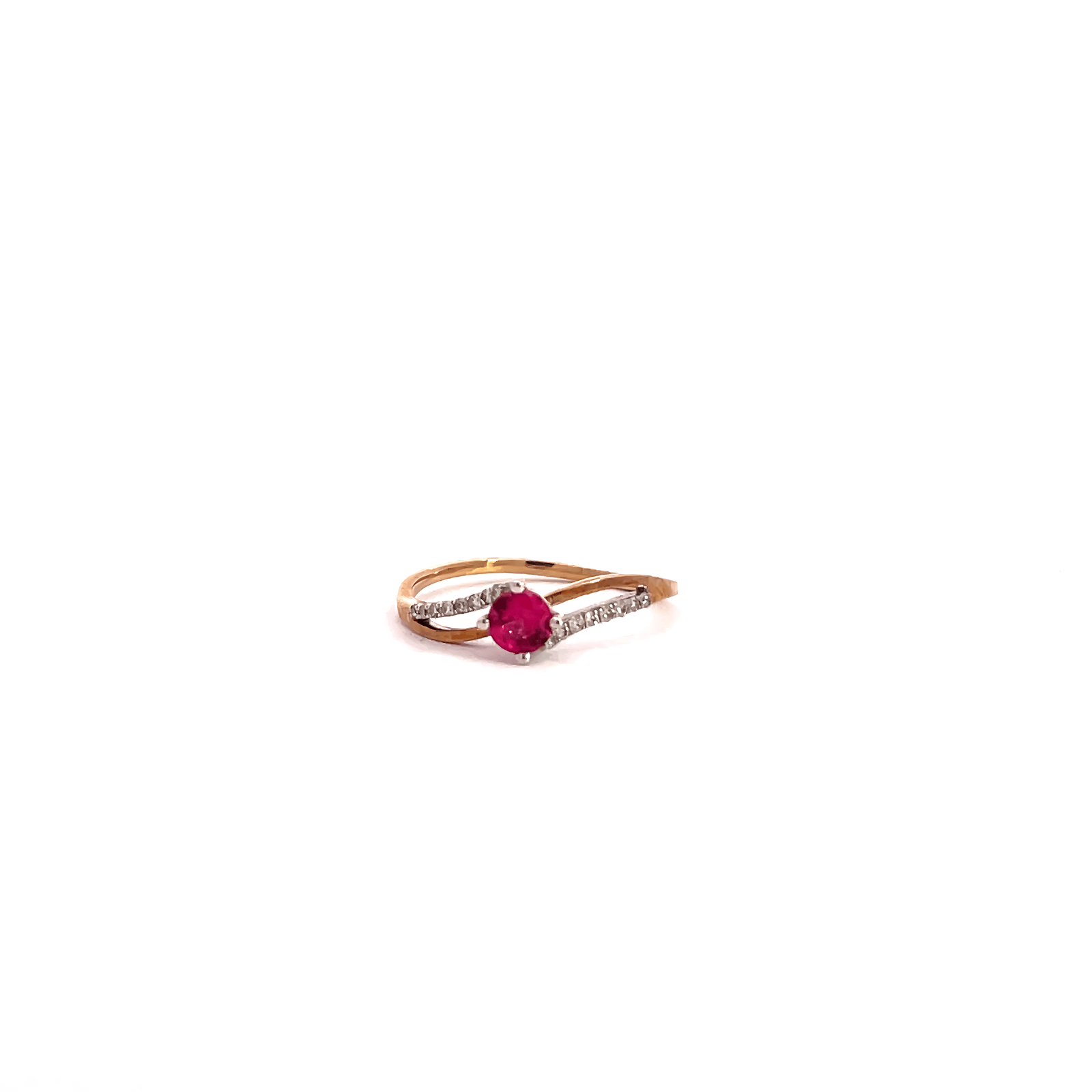 9K Yellow Gold Ring with Created Round Ruby and 16 Diamonds TDW 0.07 Carat