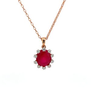 14K Rose Gold Pendant with a Ruby 5.40 Carat and 10 Round Lab Grown Diamonds TDW 0.28 Carat