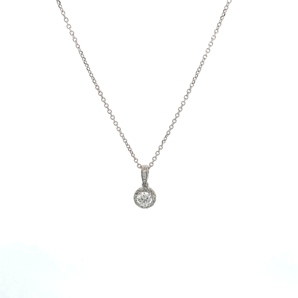 9K White Gold Halo Pendant with 19 Round Lab Grown Diamonds TDW 0.36 Carat