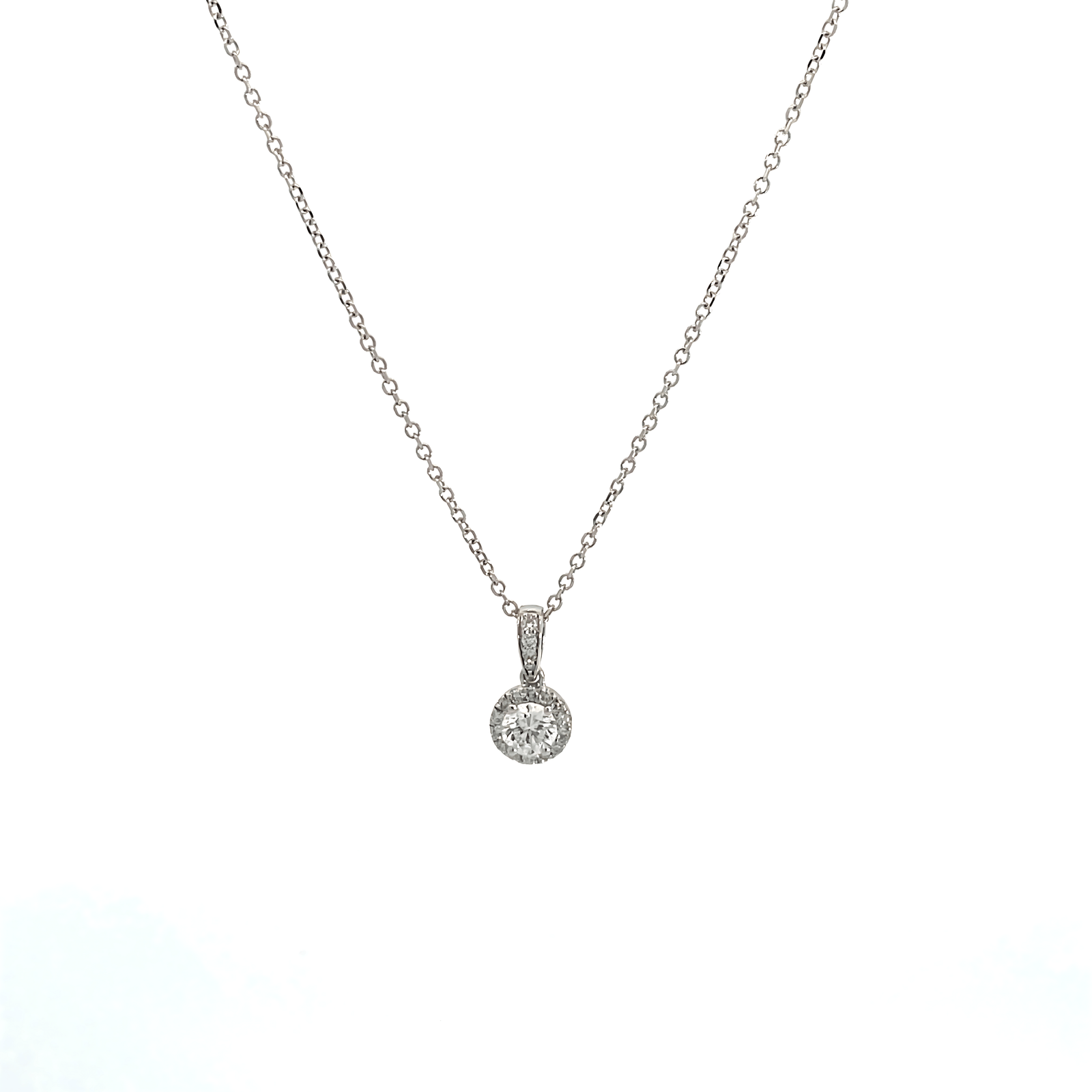 9K White Gold Halo Pendant with 19 Round Lab Grown Diamonds TDW 0.36 Carat
