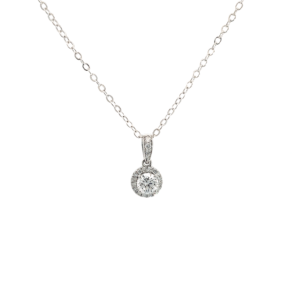 9K White Gold Halo Pendant with 21 Round Lab Grown Diamonds TDW 0.62 Carat