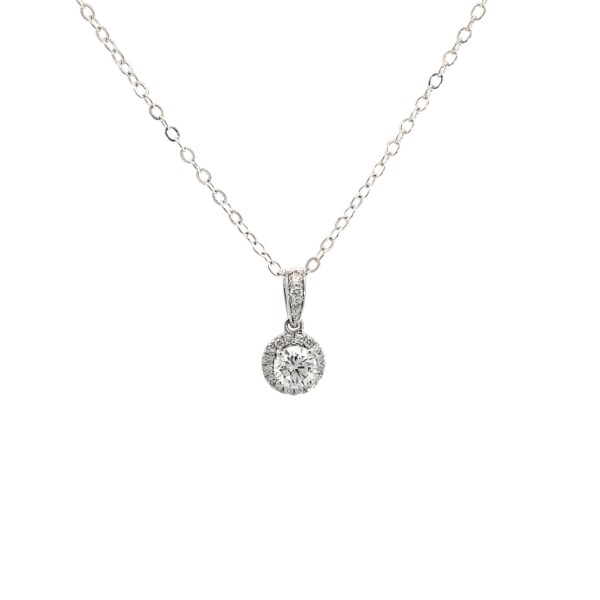9K White Gold Halo Pendant with 21 Round Lab Grown Diamonds TDW 0.62 Carat