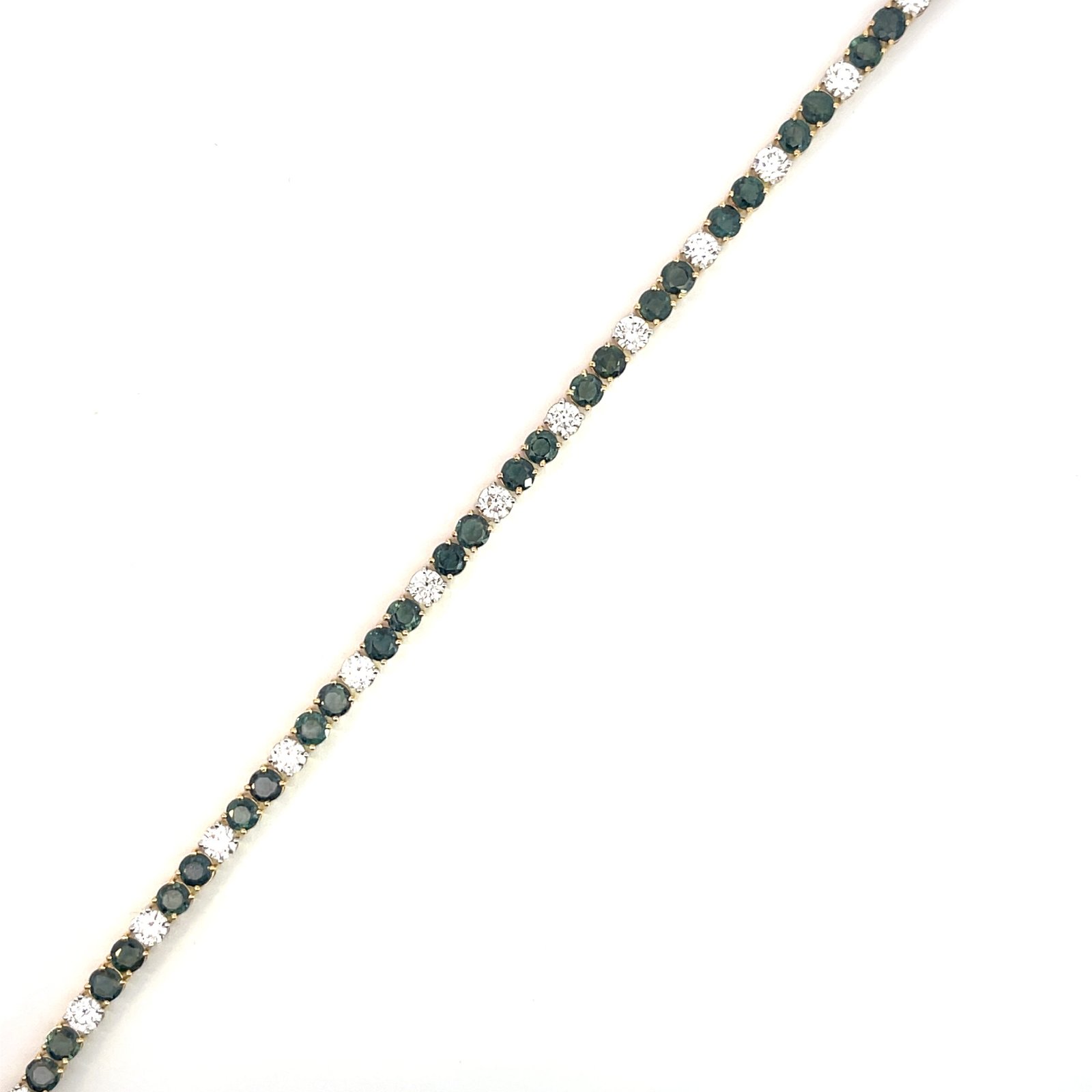 9K Yellow Gold Tennis Bracelet with 30 Round Sapphires TCW 6.06 Carat and 15 Round Lab Grown Diamonds TDW 2.33 Carat - Image 2