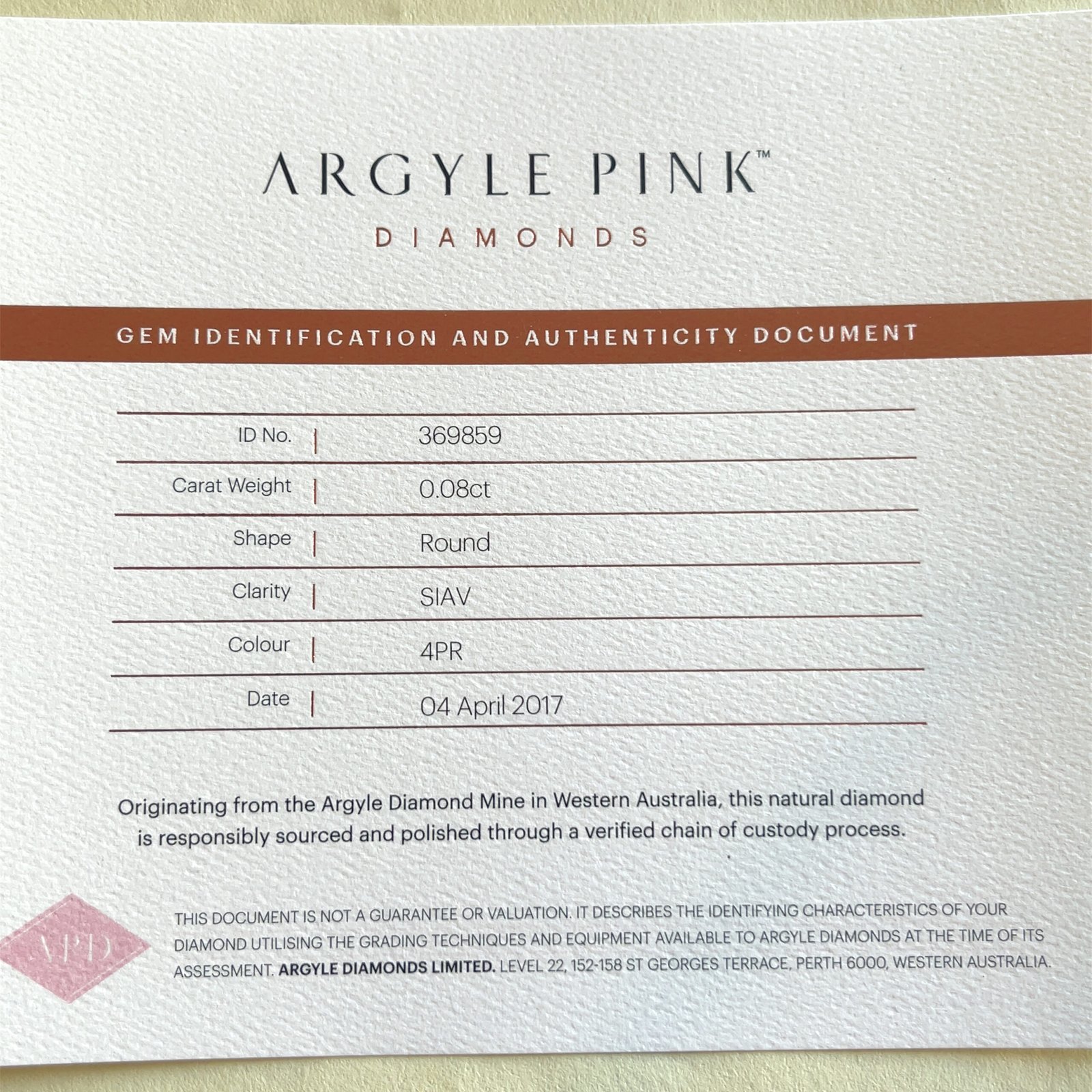 4PR 0.08ct Certified Loose Pink Diamond from WA - Image 2
