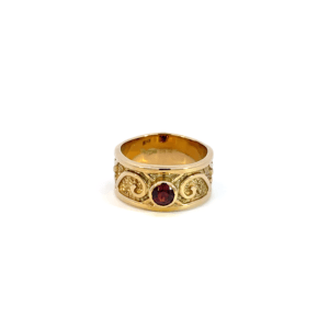 9K Yellow Gold Ring with Round Garnet 0.50 Carat