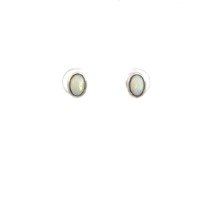 9K White Gold Stud Earrings with Solid Oval Opals