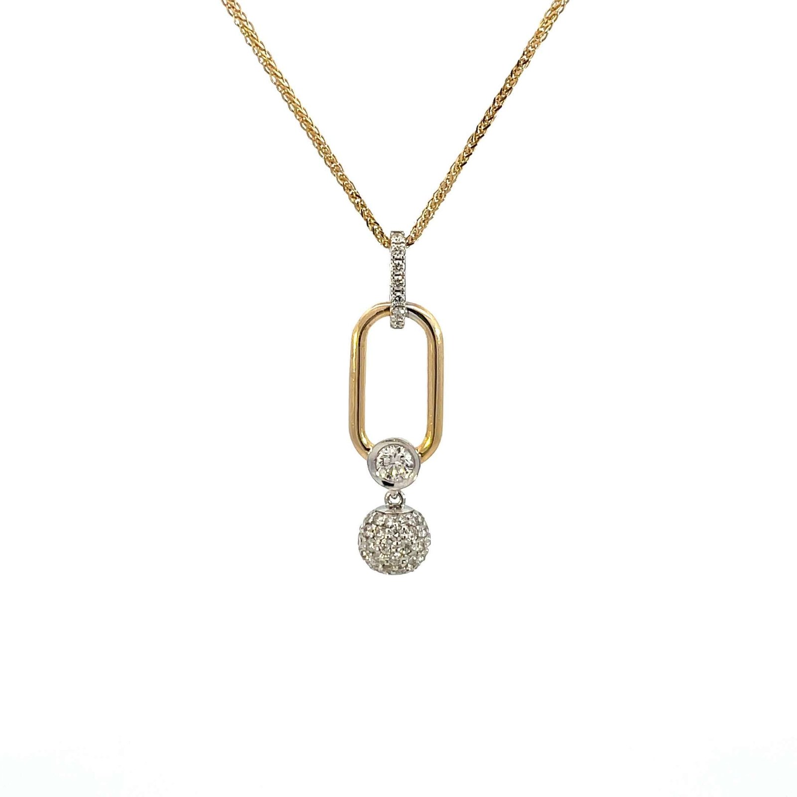 9K Yellow and White Gold Pendant with 51 Round Diamonds TDW 0.52 Carat