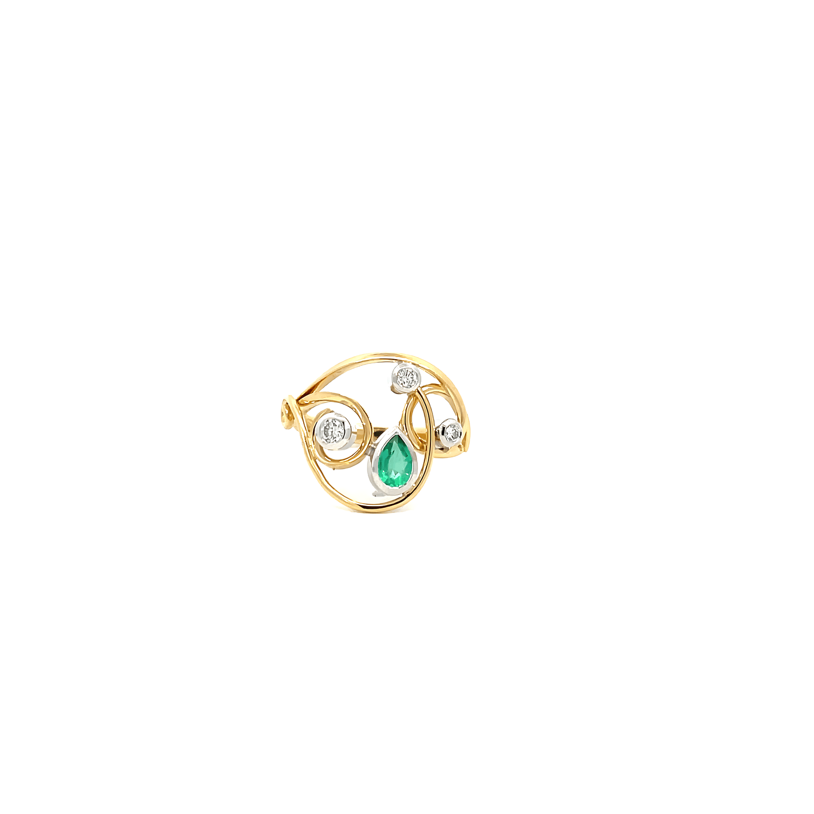 18K Yellow and White Gold Ring with Brazilian Emerald 0.35ct and 3 Diamonds TDW 0.20ct