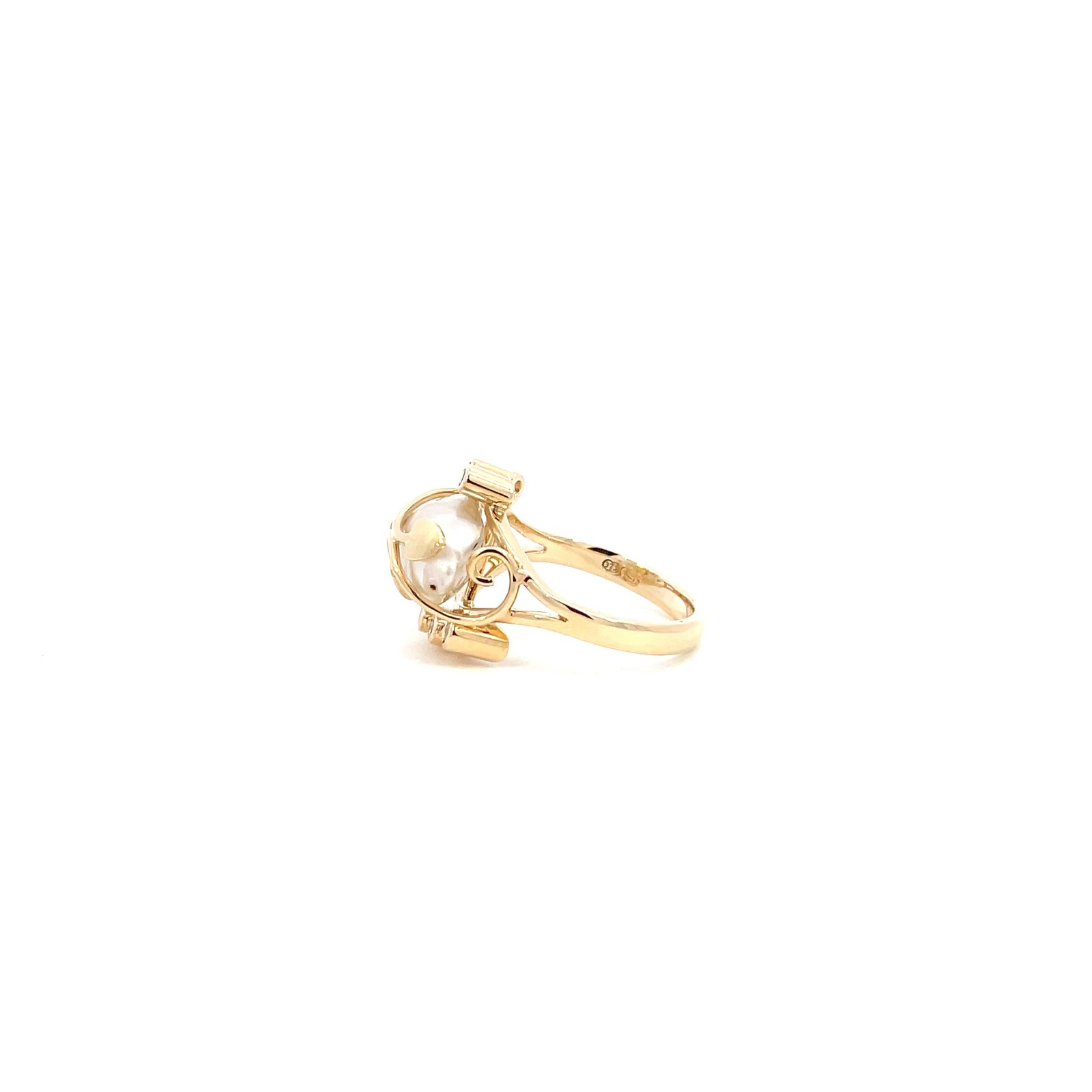 9K Yellow Gold Ring with Keshi Pearl and Diamonds TDW 0.18 Carat - Image 2