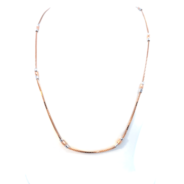 18 KT White & Rose Gold Beaded Chain 45cm