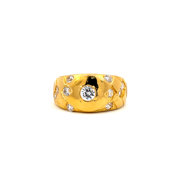 22K Yellow Gold Men’s Dome style Ring with Cubic Zirconia (Ring size V)