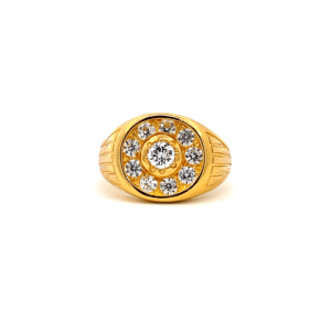 22K Yellow Gold Men’s Signet Ring with Cubic Zirconia (Ring size U.5)
