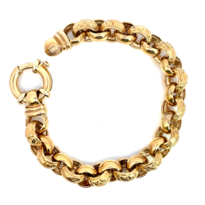 9KT Yellow Gold Thick Solid Belcher Bracelet With Bolt Clasp 20cm