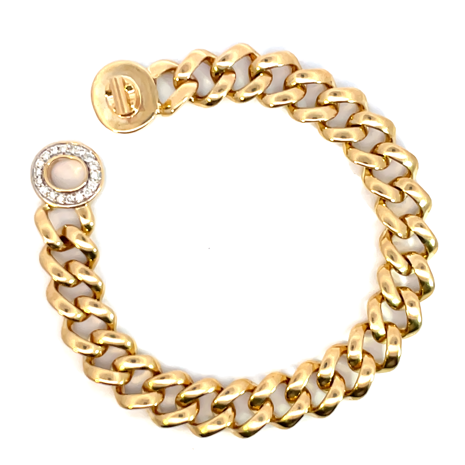 9KT Yellow Gold Thick Curb Bracelet With 18 Diamonds 0.27ct Click-On Clasp 20cm