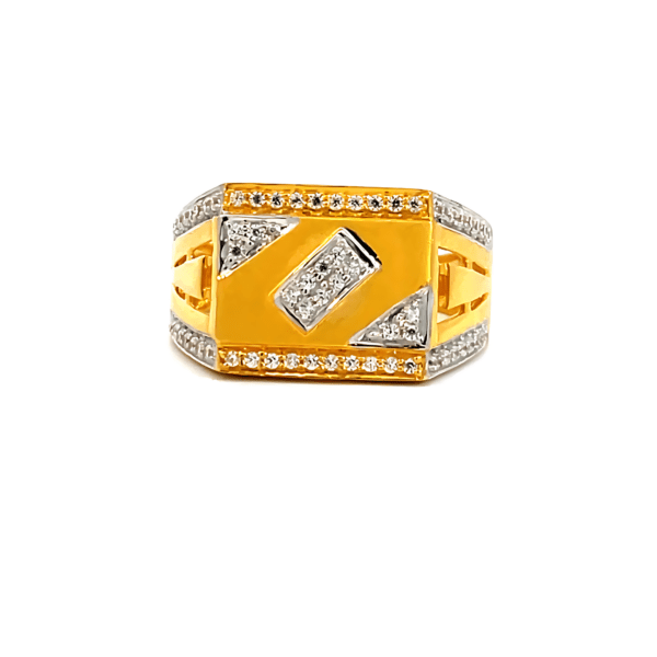 22K Yellow Gold Men’s Ring with Cubic Zirconia (Ring size V)
