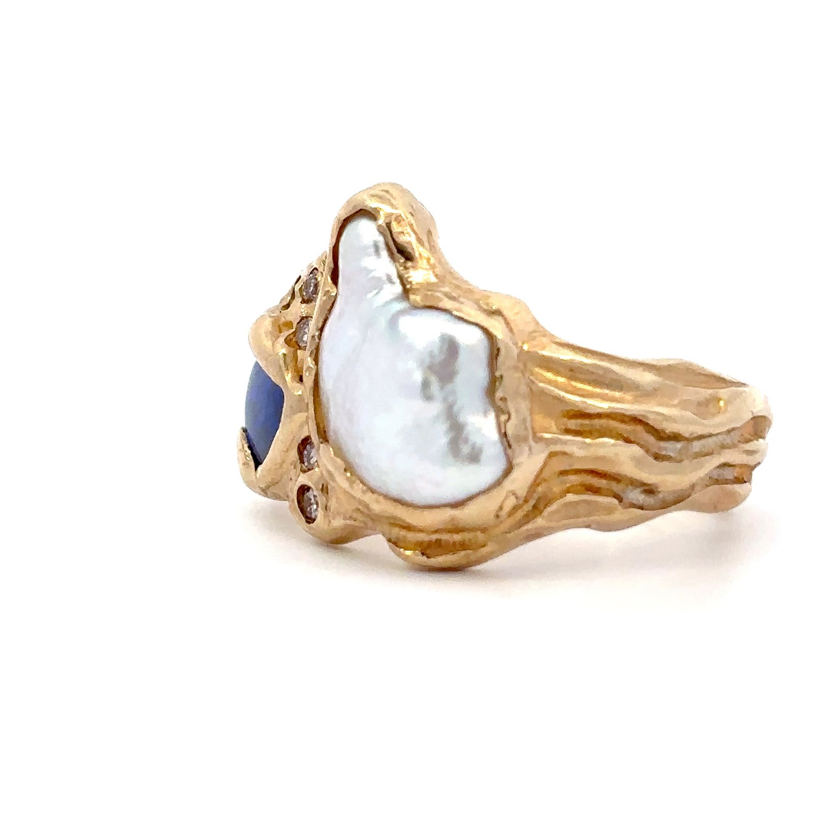 9K Yellow Gold Rosalind Ring with Broome Keshi Pearl, Australian Solid Opal and Pink Diamonds - Image 3
