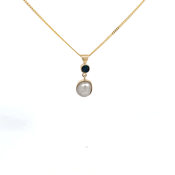 9K Yellow Gold Matilda Pendant with Broome Keshi Pearl and Australian Double Opal
