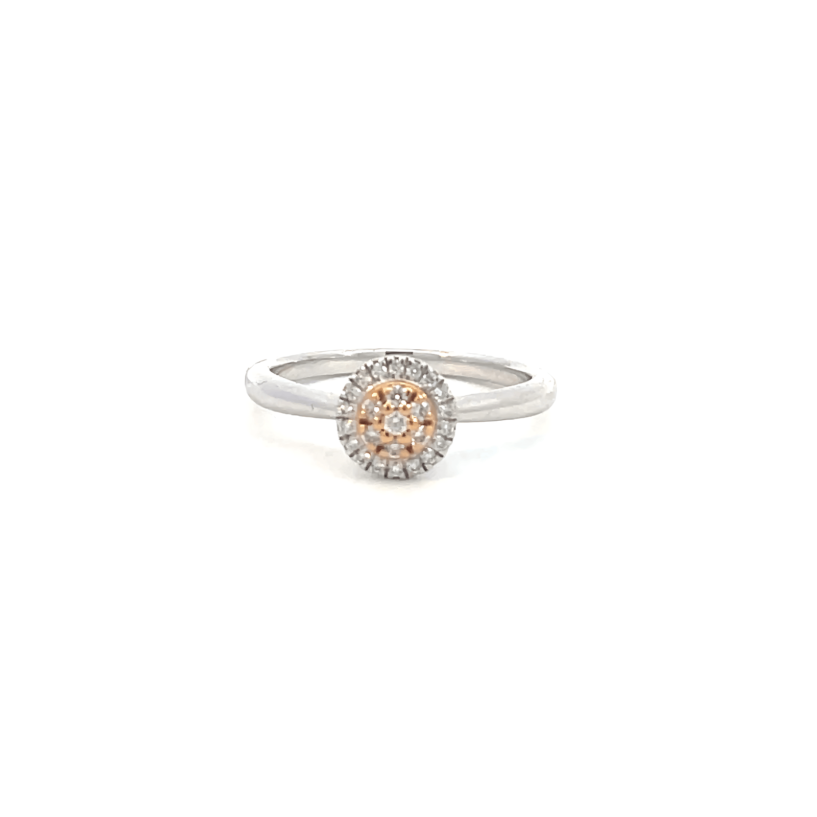 18K White and Rose Gold Ring with 7 Pink Round Diamonds TDW 0.08ct and 18 White Round Diamonds TDW 0.07ct