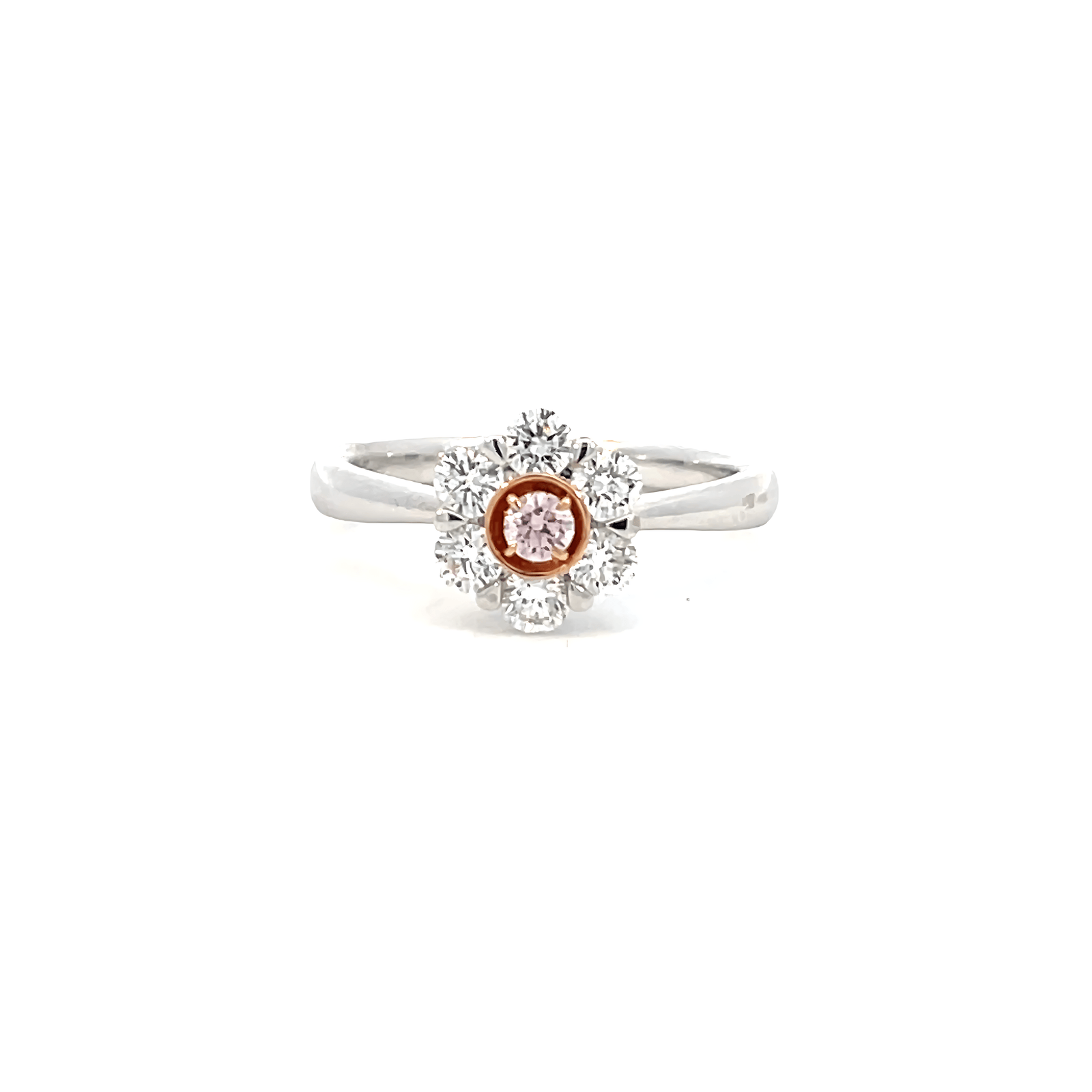 18K White and Rose Gold Ring with Round Pink Diamond 0.09ct and 06 Round White Diamonds TDW 0.62ct