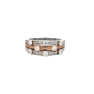 18K White and Rose Gold Ring with 23 Pink Round Diamonds TDW 0.06ct and 48 White Round Diamonds TDW 0.79ct