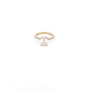 18K Yellow Gold Ring with Lab Grown Emerald cut Diamond 2.02ct and 16 Round Diamonds TDW 0.25ct