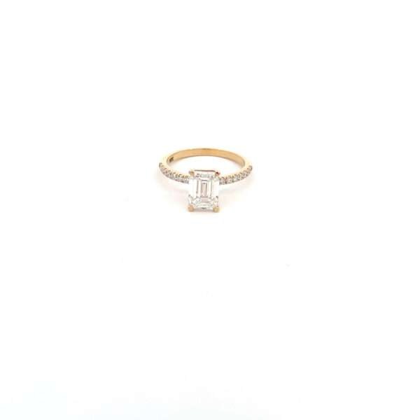 18K Yellow Gold Ring with Lab Grown Emerald cut Diamond 2.02ct and 16 Round Diamonds TDW 0.25ct