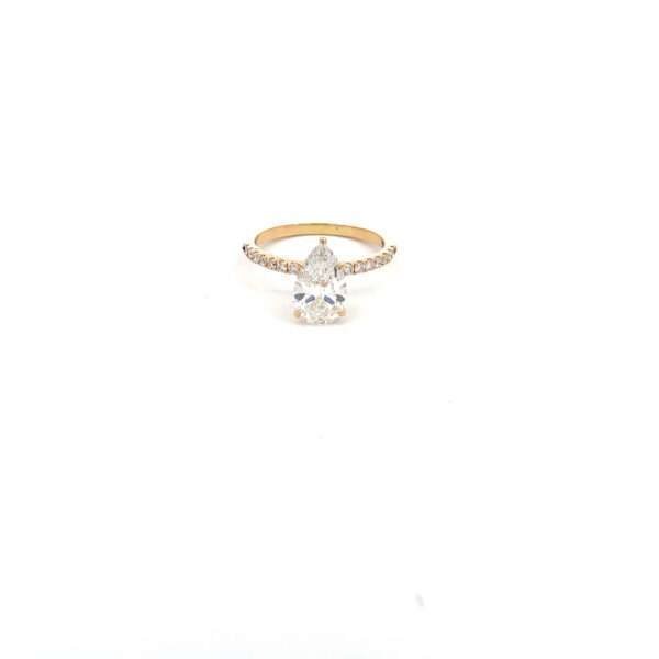 18K Yellow Gold Ring with Lab Grown Pear cut Diamond 2.01ct and 16 Round Diamonds TDW 0.27ct