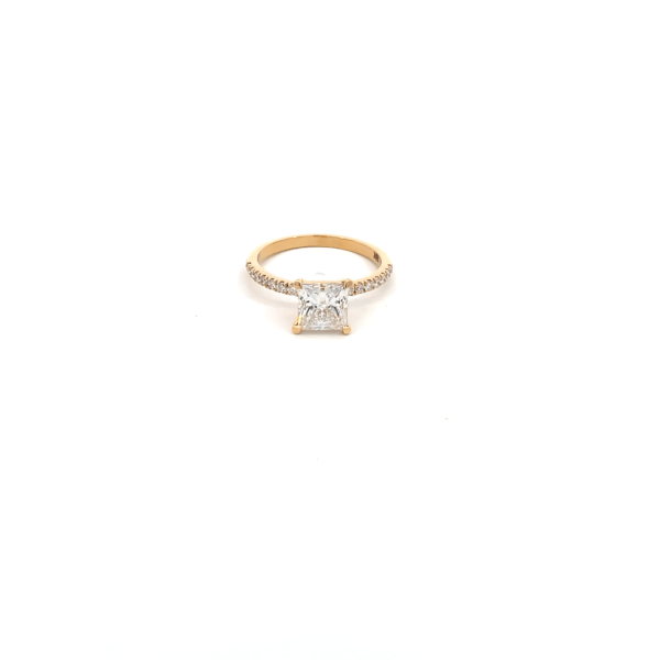 18K Yellow Gold Ring with Lab Grown Princess cut Diamond 1.54ct and 16 Round Diamonds TDW 0.26ct