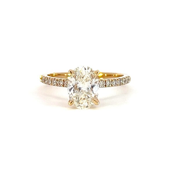 18K Yellow Gold Ring with Lab Grown Oval Diamond 1.56ct and 16 Round Diamonds TDW 0.25ct