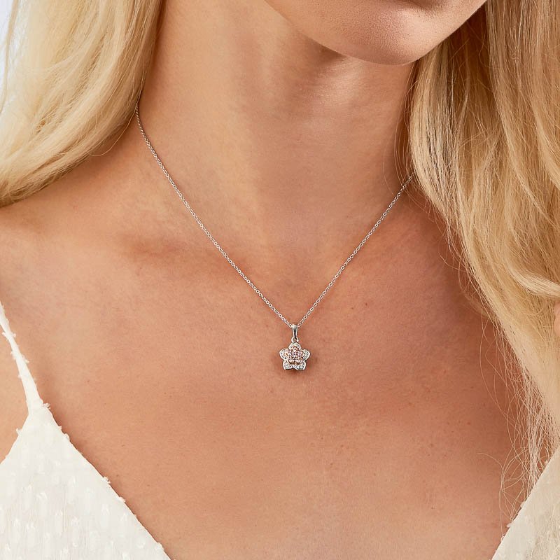 18K White and Rose Gold Pendant with 6 Round Pink Diamonds TDW 0.11 Carat and 15 Round White Diamonds TDW 0.05 Carat - Image 2