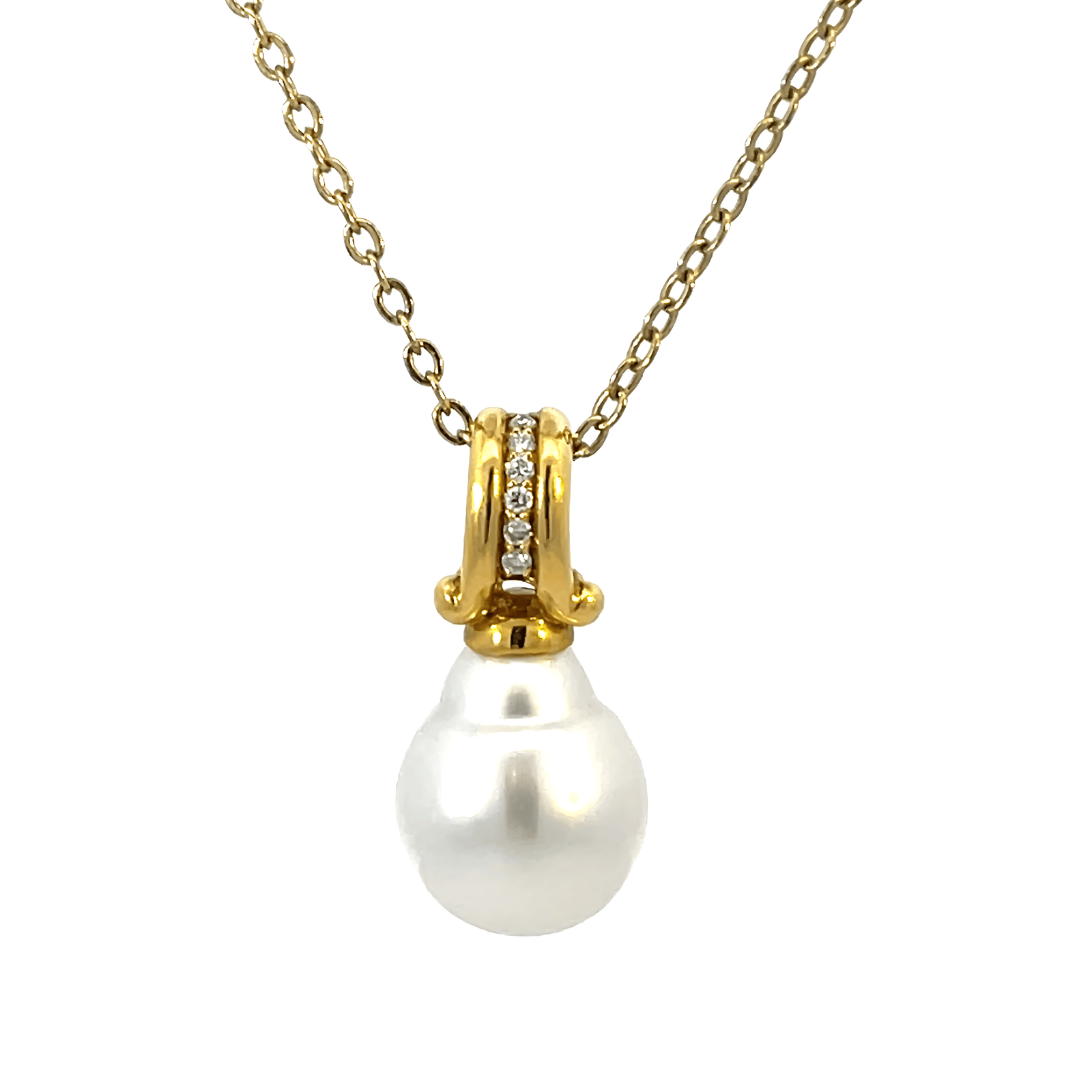 18K Yellow Gold Pendant with Cultured South Sea 10-11mm Pearl and 6 Round Diamonds TDW 0.05ct