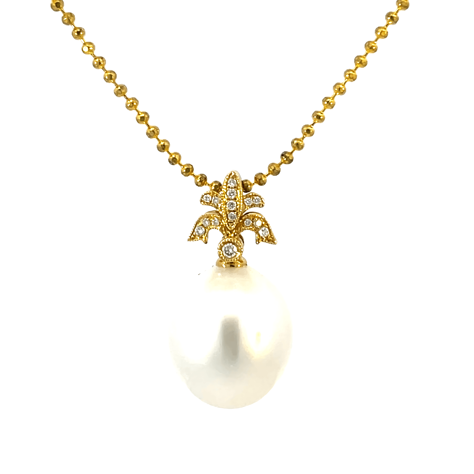 18K Yellow Gold Pendant with Cultured South Sea 12-13mm Pearl and 15 Round Diamonds TDW 0.05 Carat