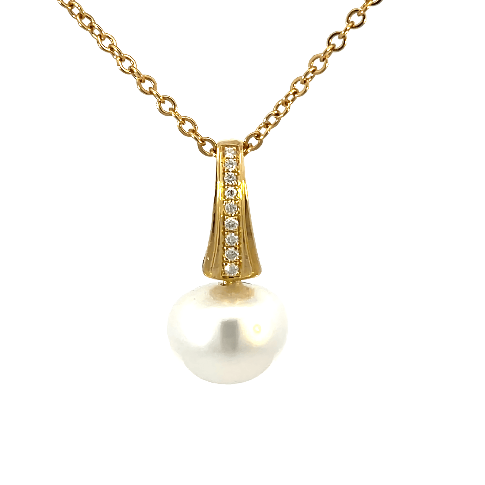 18K Yellow Gold Pendant with Cultured South Sea 11-12mm Pearl and 9 Round Diamonds TDW 0.047 Carat