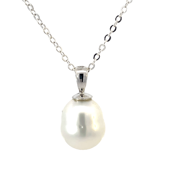 18K White Gold Pendant with Cultured South Sea 11-12mm Pearl